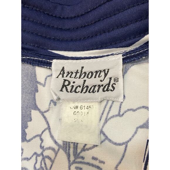 Vintage Anthony Richards Navy & White Floral Zip Front Lounge Caftan size OS - Picture 7 of 7